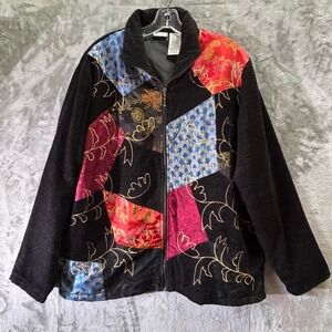 Vintage White Stag Chenille Patchwork Jacket Women L Art to Wear Boho Embroider